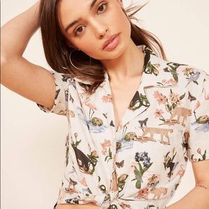 Reformation Animal Print Janeiro Holiday Shirt